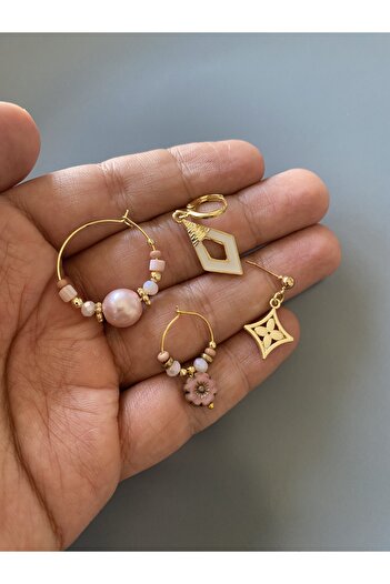 dela otantik Asymmetrical Pink & Gold Hoop Earring Set – Handmade Bohemian Authentic Chic Bijouterie Jewelry