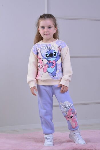 LİLLYPİCCA Girl child 3 thread raised 2-piece set character patterned sweatshirt and elastic waist pants