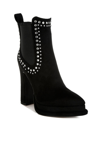 london Rag Women Studs Embellished High Ankle Boots in Black