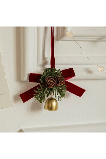 Flippy Christmas Ornament, Flippy, with 1 Gold Bell, Red Velvet Ribbon, 10 x 10 cm, Red