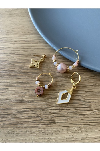 dela otantik Asymmetrical Pink & Gold Hoop Earring Set – Handmade Bohemian Authentic Chic Bijouterie Jewelry
