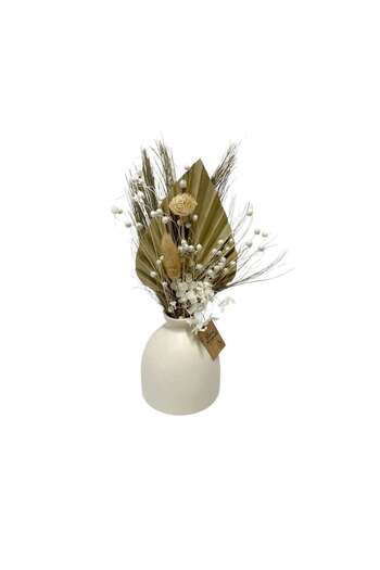 Aroma Land Aranjament de flori și plante uscate, White Bliss, vază ceramică, culori mixte, 30 cm