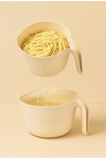 Sun Group WOW Mixer Cup & Strainer with Handle (2 Pcs Set) - Beige