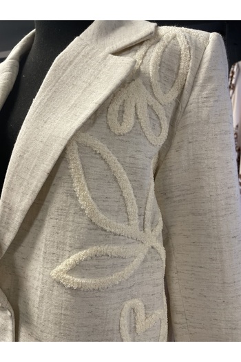 ayriss Women's Ecru Front Embroidered Lined Cotton Blazer Jacket