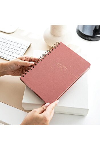 STOREMAX Snshop A5 Spiral Bound Hardcover Linen Plain Undated Notebook Pink 467437