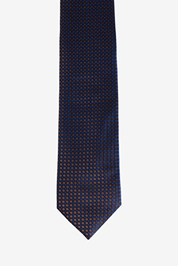 ALTINYILDIZ CLASSICS Men's Navy Blue-Brown Patterned Silk Tie