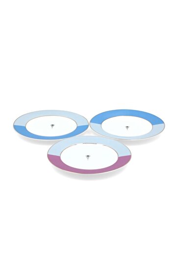Bien Servi 3-Piece Round Arabic Calligraphy Dessert Plate Set, Multicolor