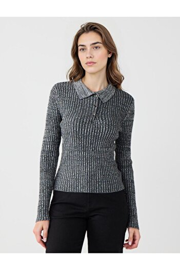 Jimmy Key Anthracite Melange Slim Fit Shirt Collar Long Sleeve Knitwear Sweater