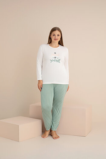 rindahomewear Set de pijamale pentru femei, tricotat Milan, cu mâneci lungi, brodate, mărime mare