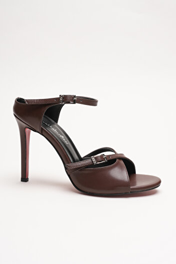 Ayakkabı Ateşi Women's Double Strap Design Heeled Shoes Liona Brown Skin