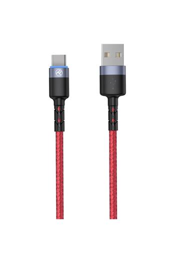 TELLUR Type-C Cable with LED, 3A, Nylon, 1.2m, Red