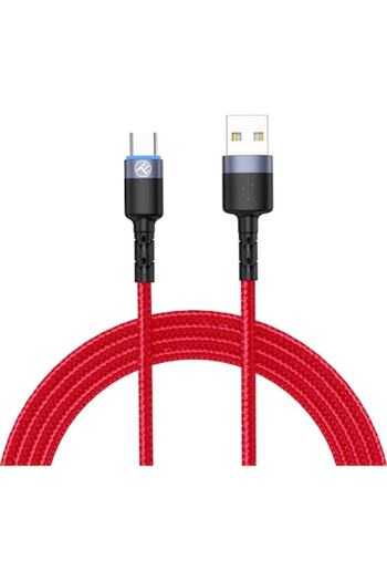 TELLUR Type-C Cable with LED, 3A, Nylon, 1.2m, Red