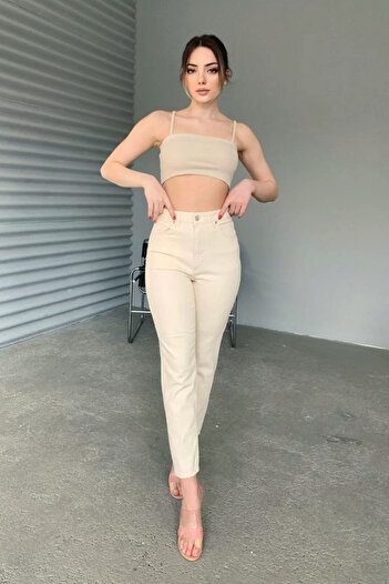 Geppetto A10404851 Trend Pamella Beige High-Waisted Mom Fit Jeans