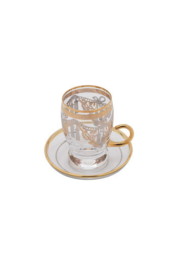 SQUALO Turkish tea cup set - 6 pieces with golden engravings and saucers
