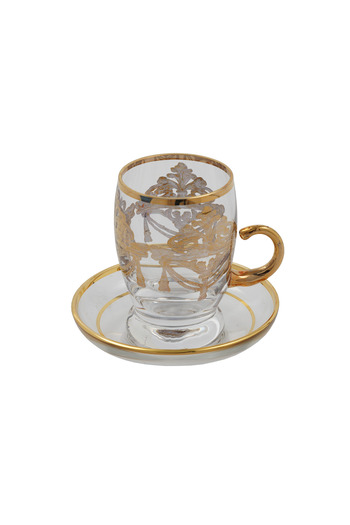 SQUALO Turkish tea cup set - 6 pieces with golden engravings and saucers