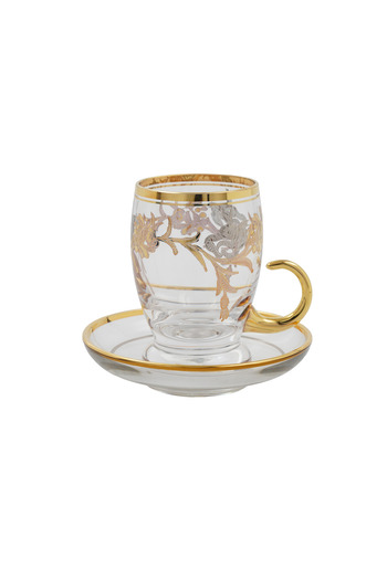 SQUALO Turkish tea cup set - 6 pieces with golden engravings and saucers