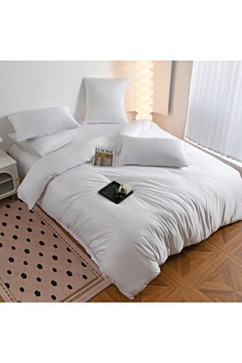 Casa de Vis Set lenjerie de pat dublu, 6 piese, satin, 240 x 245 cm, alb,