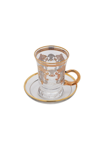 SQUALO Turkish tea cup set - 6 pieces with golden engravings and saucers