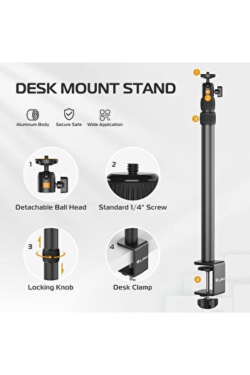 Generic Camera stand with assistant arm, flexible top camera stand, C-shaped clamp webcam stand, multi-purpo