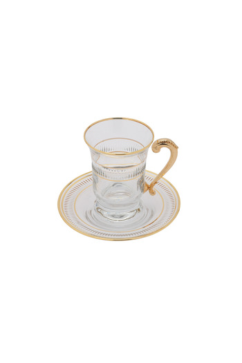 SQUALO Turkish tea cup set - 6 pieces with golden engravings and saucers