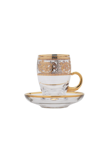 SQUALO Turkish tea cup set - 6 pieces with golden engravings and saucers