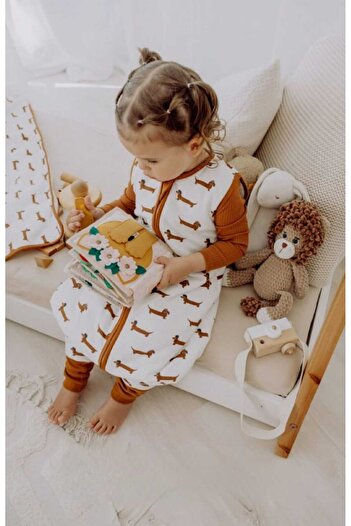 PAMUK HANIM Outlet Elyafsiz 1 Tog Footed Booties Included Girls-Boys Zippered Sleeveless Sleeping Bag / with Dog