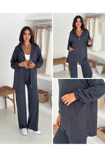Elaxi Hooded Pocket Long Modal Fabric Double Suit