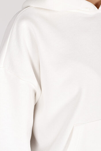 armonika Women's White Hooded Sweatshirt with Pockets Arm-26K042001