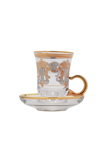 SQUALO Turkish tea cup set - 6 pieces with golden engravings and saucers