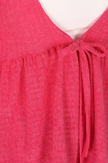 armonika Women's Fuchsia V-Neck Soft Textured Tie-Front Knit Cardigan with Elastic Sleeves Arm-26K001010