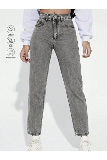 SHEVEGA Women's Black Snow High Waist Mom Jeans Pants