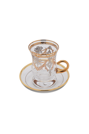 SQUALO Turkish tea cup set - 6 pieces with golden engravings and saucers