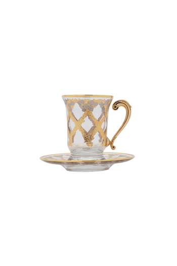 SQUALO Turkish tea cup set - 6 pieces with golden engravings and saucers