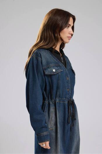 tw3 Kadın Denim Kumaş Ve Örme Kumaş Garnili Tulum