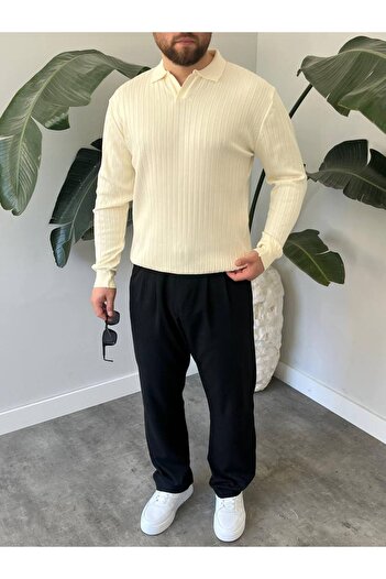 BayAygün Bayaygun 6540 Polo V Neck Sweater_Beige