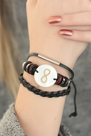 BESKAR Black Color Infinity Design Multiple Leather Bracelet