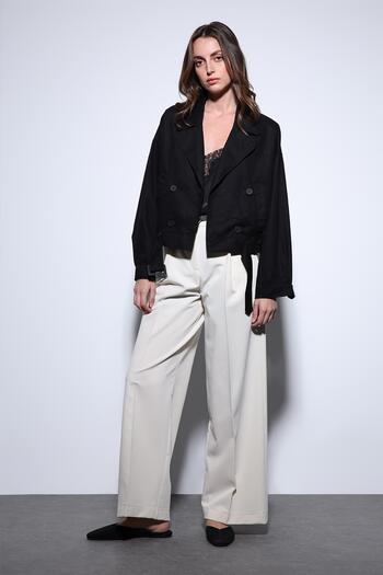Antioch Black Double Breasted Short Women's Trench Coat