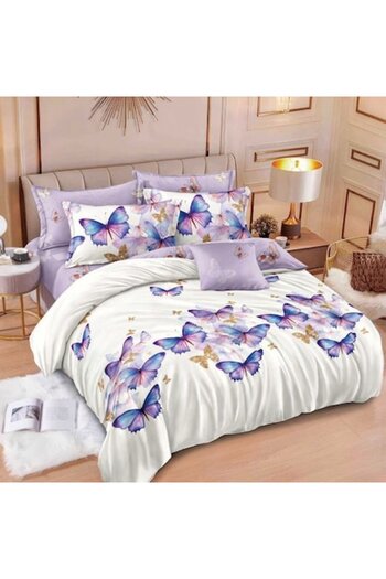 Casa de Vis Set lenjerie de pat dublu, bumbac satinat, 180 x 200 cm, 6 piese, cu elastic, multicolor