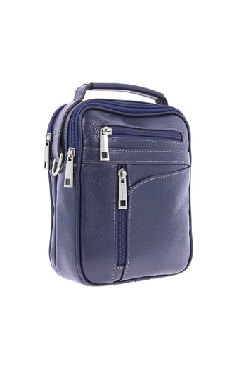 Magazinul de genti Men's bag made of soft natural leather, model 071, Matte navy blue