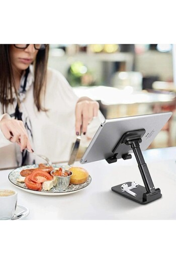 Flippy Desk Phone and Tablet Stand, Telescopic Arm, Foldable, Universal, Black