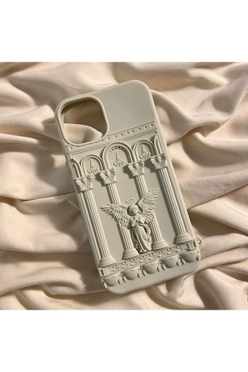EDELFU iPhone 16 Plus - Angel Gray Roman Column Pattern Embossed Soft Silicone Case