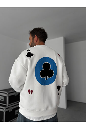 BYBASICMAN White Lucky Embossed Sweatshirt Tw-7055