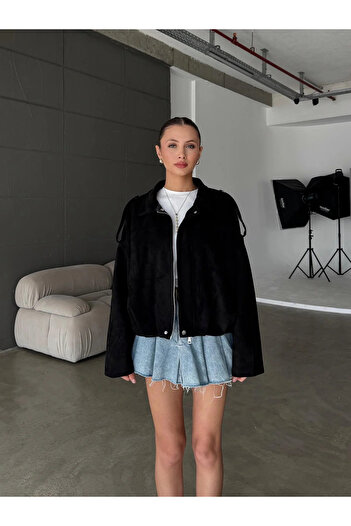 ASEDE Zippered and Snap Fastened Suede Bomber Jacket