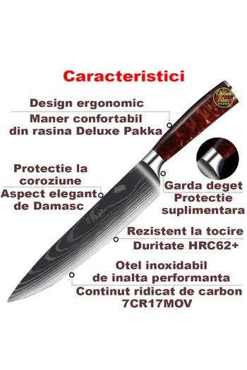 OptimStar Professional Kitchen Knife with Damascus Look