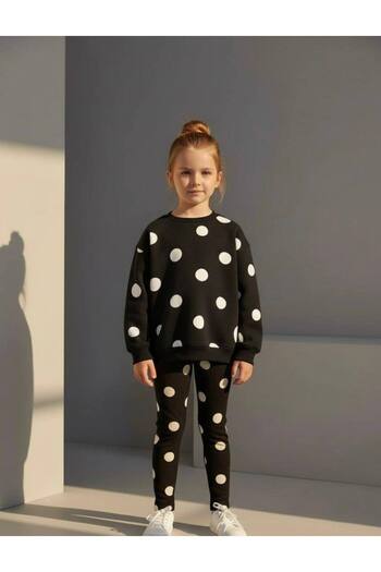 Uğur bebe Black and White Polka Dot Three-Thread Non-Sharmonized Polka Dot Leggings Suit Brightens the Day of the Little Ones