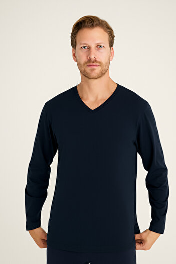 hefox Men's Long Sleeve 100% Cotton V-Neck T-Shirt Bykly