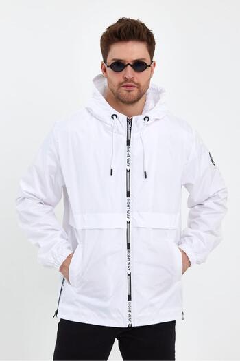 comstar Men's Printed Hooded White Windbreaker & Raincoat