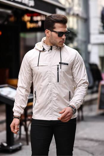 comstar Men's Printed Hooded Stone Windbreaker & Raincoat
