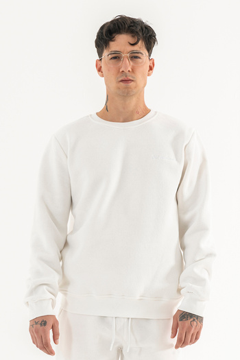 Souris White Comfortable Fit Crew Neck 3-Thread Ribbed Men's Sweatshirt