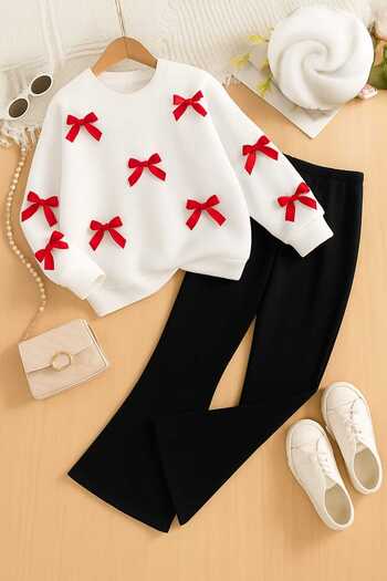 Entel Bow Detailed Leggings Top and Bottom Girl Set